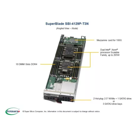 SBI-4129P-T3N Supermicro Intel -8U-20 blade- Skylake-SP with 3 SATA Drive