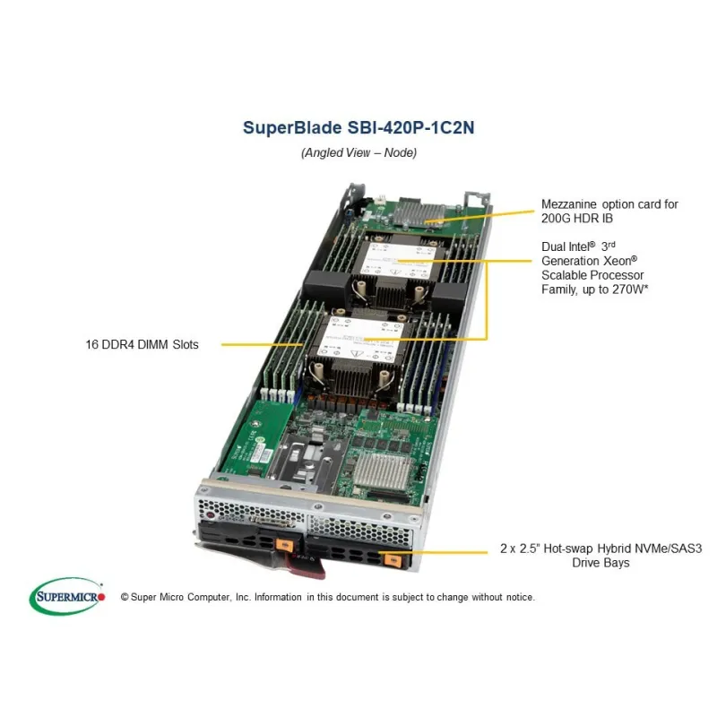SBI-420P-1C2N Supermicro Intel -8U-20 blade- ICX-SP with 2 SAS