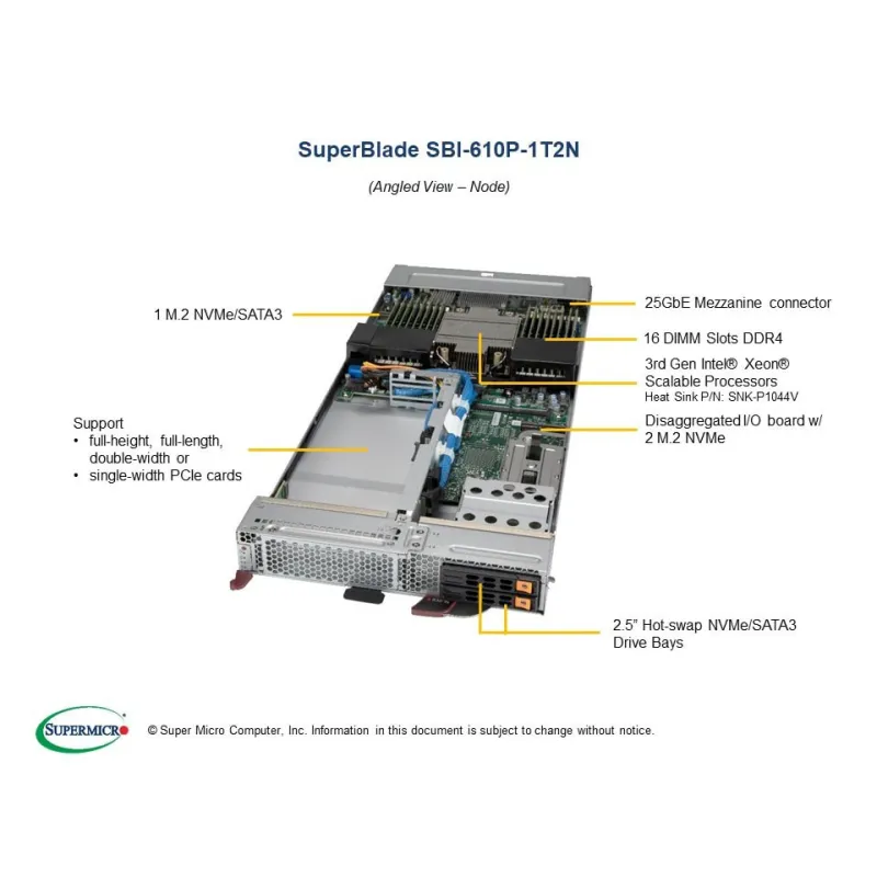 SBI-610P-1T2N Supermicro 6U 10 single socket ICX support up to 2 SATA3 -NVMe-RoHS