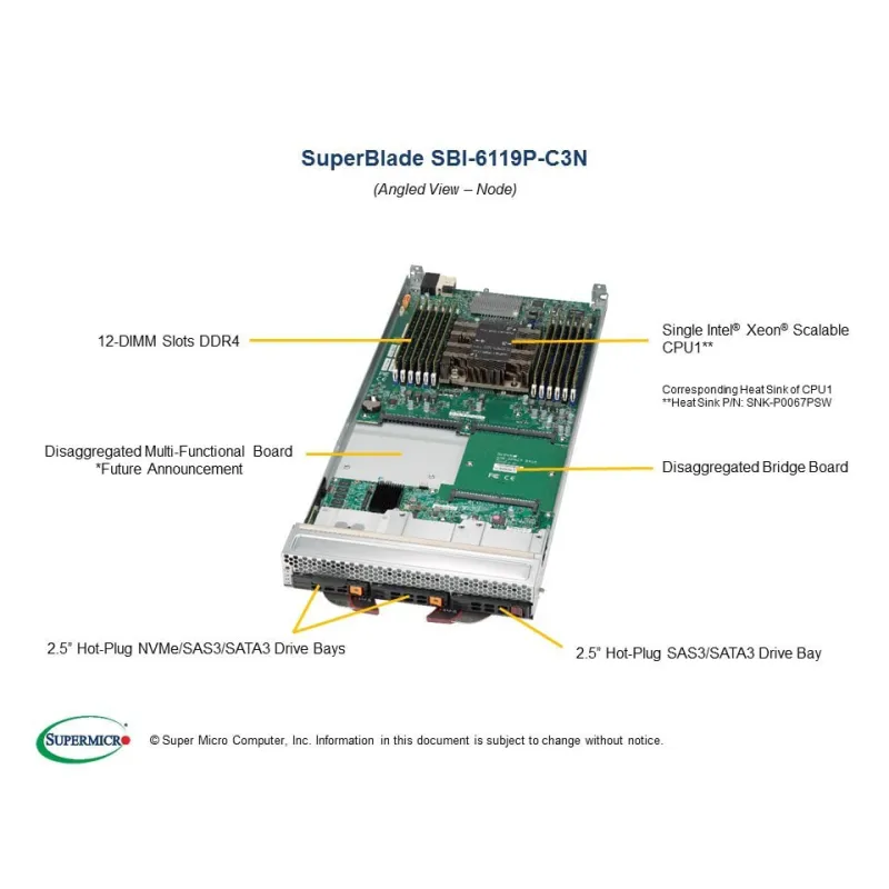 SBI-6119P-C3N Supermicro 6U 10 single socket Skylake w3 SAS3 or 2 NVMe drives