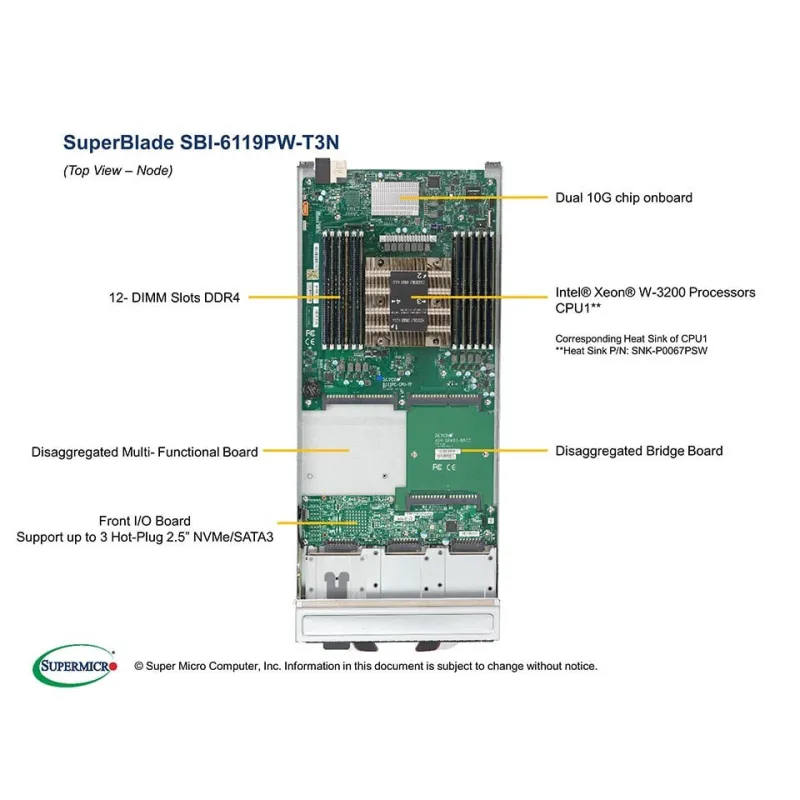 SBI-6119PW-T3N Supermicro 6U10 1 Socket P Workstation Support up to 3 SATA-NVMe