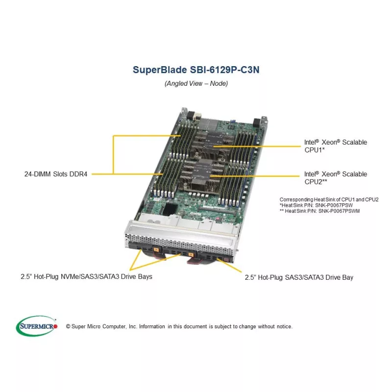 SBI-6129P-C3N Supermicro 6U-10 Dual socket Skylake-SP with3 SAS3 or 2 NVMe drives