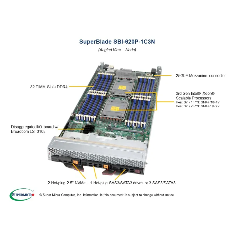 SBI-620P-1C3N Supermicro 6U-10 Dual Socket ICX support up to 3 SAS or2 NVMe w-OOB