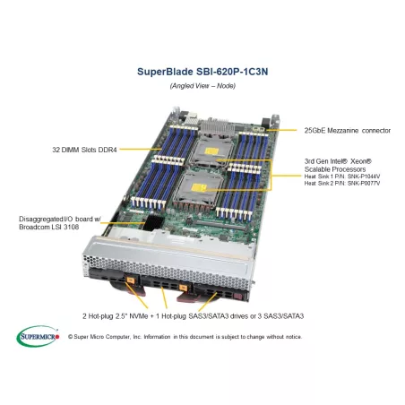 SBI-620P-1C3N Supermicro 6U-10 Dual Socket ICX support up to 3 SAS or2 NVMe w-OOB