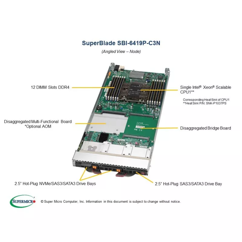 SBI-6419P-C3N Supermicro Intel -6U-14 blade-Skylake UP w3 SAS3 or 2 NVMe drives