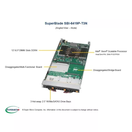 SBI-6419P-T3N Supermicro Intel -6U-14 blade-Skylake UP w3 SATA3 or NVMe drives
