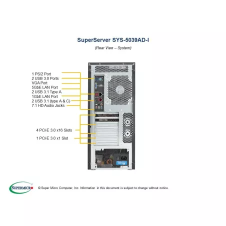 Supermicro SYS-5039AD-I Tour CSE-GS5A-754K - C9X299-PGF
