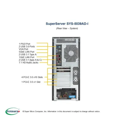  Supermicro SYS-5039AD-I Supermicro SYS-5039AD-I Tour CSE-GS5A-754K - C9X299-PGF 843,76 $