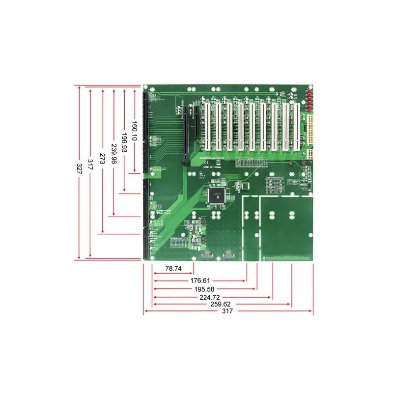 PBPE-12A9 12-slot [PCI-E x16 (1), PCI-E x8 (1, x4 signal), PCI (9)] PICMG 1.3 Industrial Backplane