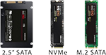 SSD 2.5", M.2 NVMe, M.2 SATA, M-SATA, U.2, EDSFF SHORT, EDSFF LONG, E1.S